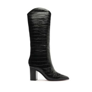 Maryana Block Crocodile-Embossed Leather Boot